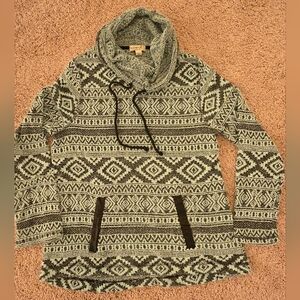 Womens Teal Patterned Cowl Neck Tunic Sweater Size Small.